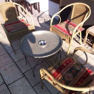 Cafe chairs around a table in the street in Baščaršija, Sarajevo.
