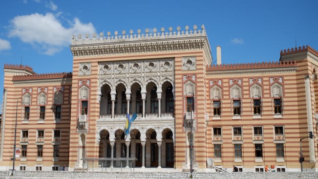 The Old Town Hall in Sarajevo decorated with a pseudo moorish style exterior