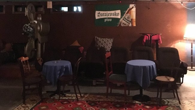 Inside Kino Bosna, a classic nightspot in Sarajevo, located in an old cinema.